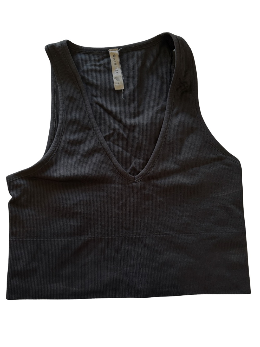 Athleta Black Ribbed V-Neck Crop Top Tank Top Size Small